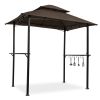 Outdoor Grill Gazebo 8 x 5 Ft, Shelter Tent, Double Tier Soft Top Canopy and Steel Frame with hook and Bar Counters, Brown
