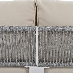 TREXM 4-Piece Outdoor Patio Conversation Set with Coffee Table and Soft Waterproof Cushions for Garden, Poolside and Backyard(Gray Rope+Beige Cushion)
