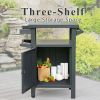Grill Carts Outdoor with Storage and Wheels, Whole Metal Portable Table and Storage Cabinet for BBQ,Deck,Patio,Backyard(Dark Grey)