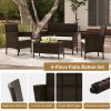 4 Piece Patio Rattan Conversation Set with Cozy Seat Cushions