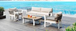 TREXM 4-Piece Outdoor Patio Conversation Set with Coffee Table and Soft Waterproof Cushions for Garden, Poolside and Backyard(Gray Rope+Beige Cushion)