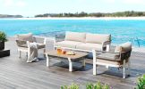 TREXM 4-Piece Outdoor Patio Conversation Set with Coffee Table and Soft Waterproof Cushions for Garden, Poolside and Backyard(Gray Rope+Beige Cushion)