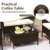 4 Piece Patio Rattan Conversation Set with Cozy Seat Cushions