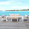 TREXM 4-Piece Outdoor Patio Conversation Set with Coffee Table and Soft Waterproof Cushions for Garden, Poolside and Backyard(Gray Rope+Beige Cushion)
