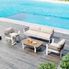 TREXM 4-Piece Outdoor Patio Conversation Set with Coffee Table and Soft Waterproof Cushions for Garden, Poolside and Backyard(Gray Rope+Beige Cushion)