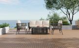 TREXM 4-Piece Rattan Outdoor Patio Conversation Set with Seating Set for 5 and Coffee Table for Porch, Backyard and Garden (Grey)