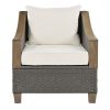 TREXM 4-Piece Rattan Outdoor Conversation Sofa Set with Wooden Coffee Table and Cushions Seating 5 People for Patio, Garden and Backyard (Grey)