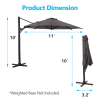 11 FT Cantilever Patio Umbrella, Round Outdoor Offset Umbrella with 360Â° Rotation & Tilt Adjustment without Base - Grey
