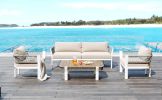 TREXM 4-Piece Outdoor Patio Conversation Set with Coffee Table and Soft Waterproof Cushions for Garden, Poolside and Backyard(Gray Rope+Beige Cushion)