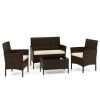 4 Piece Patio Rattan Conversation Set with Cozy Seat Cushions