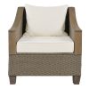 TREXM 4-Piece Rattan Outdoor Conversation Sofa Set with Wooden Coffee Table and Cushions Seating 5 People for Patio, Garden and Backyard (Brown Grey)