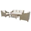 TREXM 4-Piece Rattan Outdoor Conversation Sofa Set with Wooden Coffee Table and Cushions Seating 5 People for Patio, Garden and Backyard (Brown Grey)