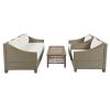 TREXM 4-Piece Rattan Outdoor Conversation Sofa Set with Wooden Coffee Table and Cushions Seating 5 People for Patio, Garden and Backyard (Brown Grey)