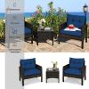 3 Pieces Outdoor Patio Rattan Conversation Set with Seat Cushions