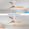 52 Inch Indoor Modern Ceiling Fan Without Light 6 Speed Remote 3 Solid Wood Blade Reversible DC Motor For Indoor&Outdoor