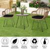 Oshion 3 pcs Wicker Rattan Patio Conversation Set with Tempered Glass Table Flaxen Yellow