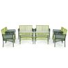 4 Piece Patio Round Wicker Conversation Set