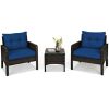 3 Pieces Outdoor Patio Rattan Conversation Set with Seat Cushions