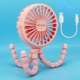Luminous Portable Octopus Cart Fan; Outdoor Cart Fan; Infant 600 MAh USB Charging Handheld Home Electric Fan 3-speed (Color: Pink)