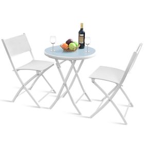 3 Pieces Patio Folding Bistro Set for Balcony or Outdoor Space (Color: White)