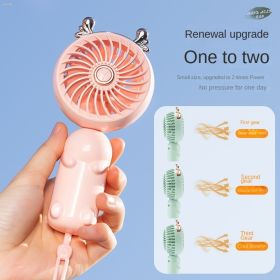 Portable Foldable Hand Held Fan with Cat Ears Mini Fan with USB Rechargeable Battery Outdoor Handheld Fan Camping Accessories (Color: GREEN)