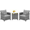 3 Pieces Outdoor Wicker Conversation Set with Tempered Glass Tabletop