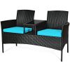 Wicker Patio Conversation Furniture Set with Removable Cushions and Table